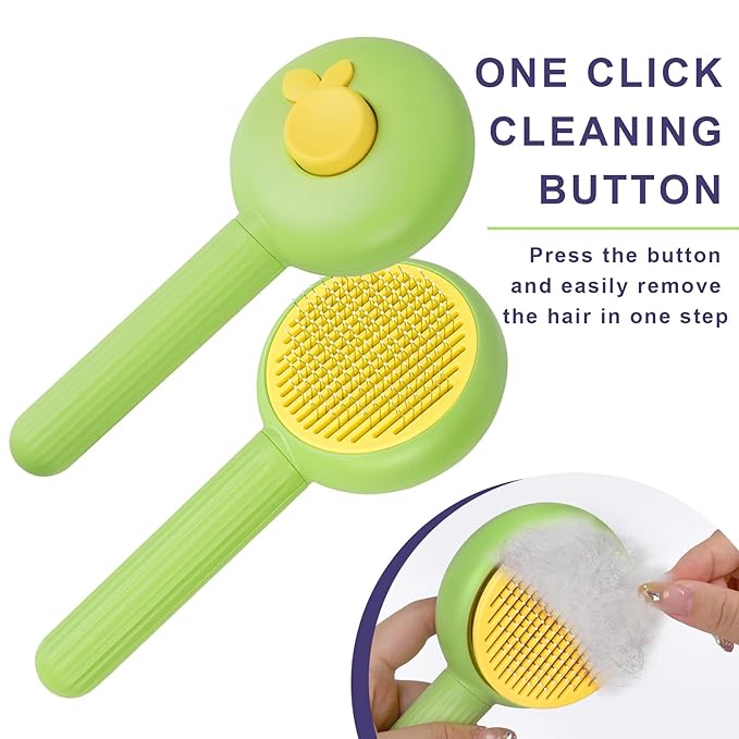 Self-Cleaning Slicker Brush for Dogs & Cats - Efficiently Removes Shedding Hair, Tangles, and Mats - Suitable for Long & Short Haired Pets - with Skin-Friendly Massage Tips - Green