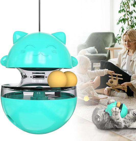 2 in 1 Cat Treat Dispenser Toy - Cat Interactive Toy and Cat Treat Ball, Tumbler Interactive Ball Cat Puzzle Feeder, Cat Food Puzzle Toy,Suitable for All Types of Cats and Small pet Dogs(Lake Blue
