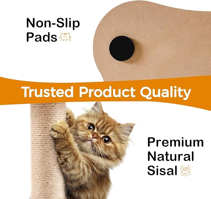 Mewoo Cat Scratching Post with Bed, Cat Tower with Cat Scratcher Post, Small Cat Tree for Indoor Cats, Sisal Cat Scratcher with Removable Cat Perch, Cat Ball Track and Kittens Toys (Brown, Medium)