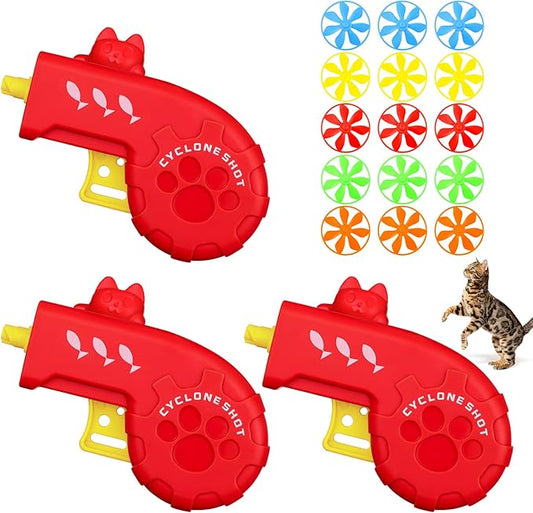 Sumind 18 Pieces Cat Fetch Tracking Interactive Toys with 5 Colors Flying Propellers for Indoor PET Cat Kitty Training Chasing (Red, Cat)