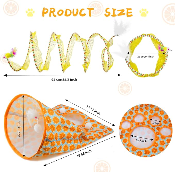 2 Pcs Cat Tunnels for Indoor Cats - S Type Foldable Cat Spiral Tunnel Toy, Decompression Interactive Self-Play Cat Hunting Spiral Tunnel Cat Drill Bag with Plush Ball Cat Toys