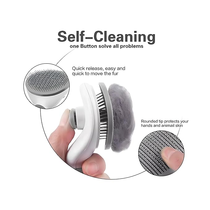 Dog Brush, Cat Brush, Deshedding Dog Brush, Self-cleaning Slicker Brush for Dogs & Cats, Dog Brushes For Shedding Dogs Cats Long Haired and Short Haired (Pink), Standard