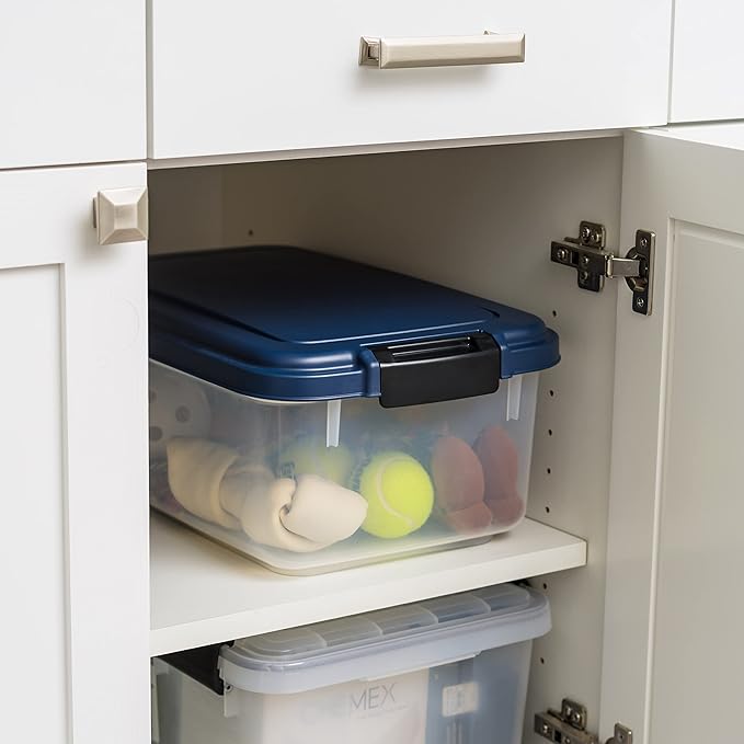IRIS USA WeatherPro Airtight Pet Food Storage Container, Up to 12Lbs, Dog Cat Bird and Other Pet Food Storage Bin Keep Pests Out Translucent Body BPA Free Stackable, Navy