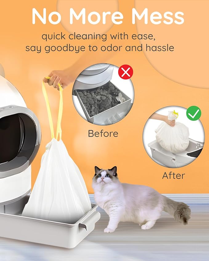 Drawstring Litter Box Liners 37"x18”, Cat Litter Bags Fit for Pet Safe Scoopfree Cat Litter Tray Pans & Most Medium & Large Cat Litter Box, Self-cleaning Litter Robot Liners, 20 Count