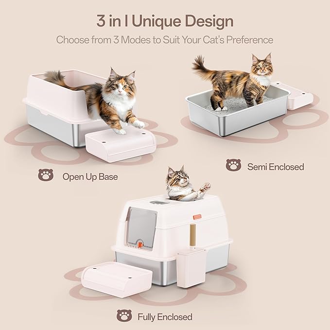 Stainless Steel Cat Litter Box with Lid Scoop, Extra Large Enclosed Metal Litter Box, Front Entry Top Exit Covered Toilet Big Cat Litter Box, Removable Hooded Corner Kitty Litter Pan Boxes