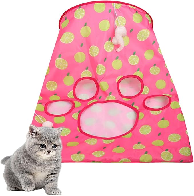 Cat Tunnel Bag Kitty Collapsible Tunnel Toy Crinkle Sack Bag Pet Interactive Cat Cave Toy with 1 Little Mouse & 3 Toy Ball Rose Pink M