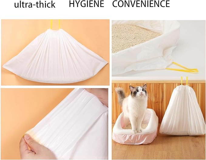 20 Count Cat Drawstring Litter Box Liners 26.6 * 16.7 inches 2 Mils Heavy Duty Leak-proof Cat Poop Bags Extra Durable Compatible with Litter Robot 3 & 4, 10-12 Gallons