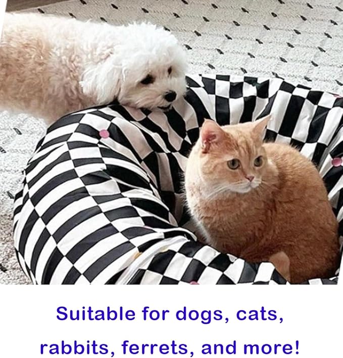 Premium Design Patent, Suitable for Multiple Cats to use at Once, Including cat Toys, cat Tunnel, cat mat, cat Tunnel Bed – Suitable for Small, Medium, and Large Cats. Cat Playground._Checker Board