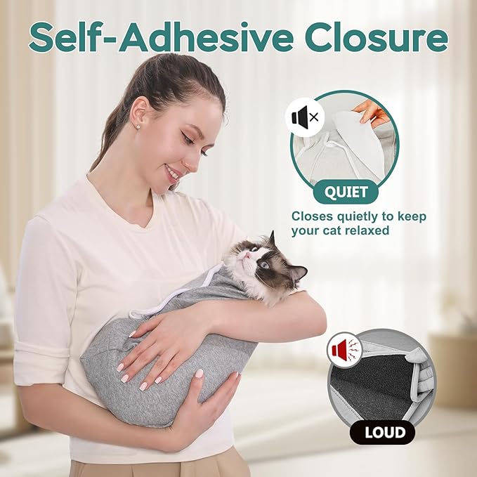 Self-Adhesive Cat Grooming Wrap, Cozy Cat Wrap for Cutting Nails, Breathable Anti-Scratch Cat Swaddle Bag for Brushing, Ear Cleaning, Medication, Injections,Grey L