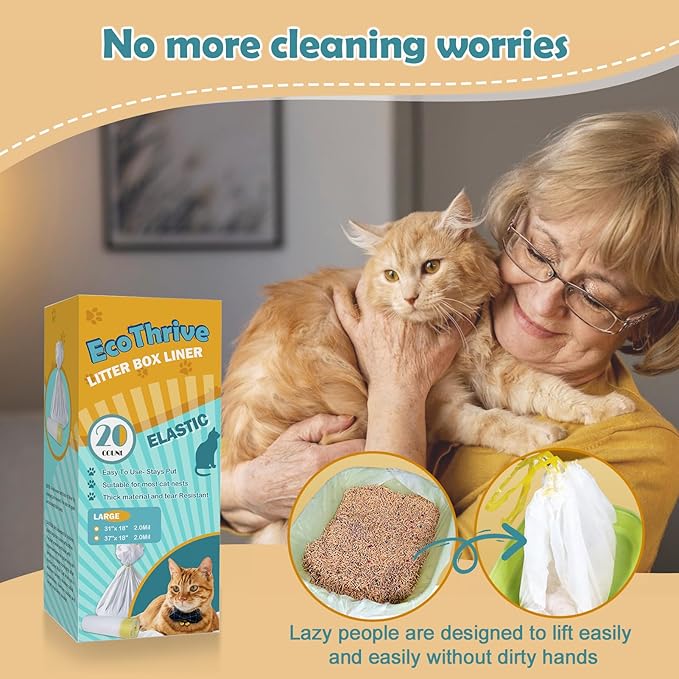 20 Count Cat Litter Liners Large, Drawstring Extra Large Pet Cat Pan Liners Extra-Thick Kitty Litter Box Bag- (medium 31" x 18")