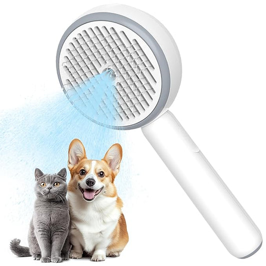 FUKUMARU Cat Steam Brush, 3 in 1 Cat Shedding Brush, Pet Steam Brush with Water Tank and USB Rechargeable, Self Cleaning Brush for Dog with Release Button, Remove Static Flying Tangled Hair, White