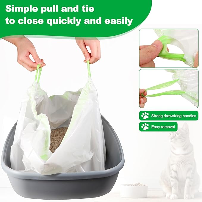 Cat Litter Box Liners Large - 100 Count Cat Litter Liners Jumbo Size 36'' x 19'' - Heavy Duty, Extra-Thick Kitty Litter Liners for Large Giant Litter Boxes - Drawstring Close