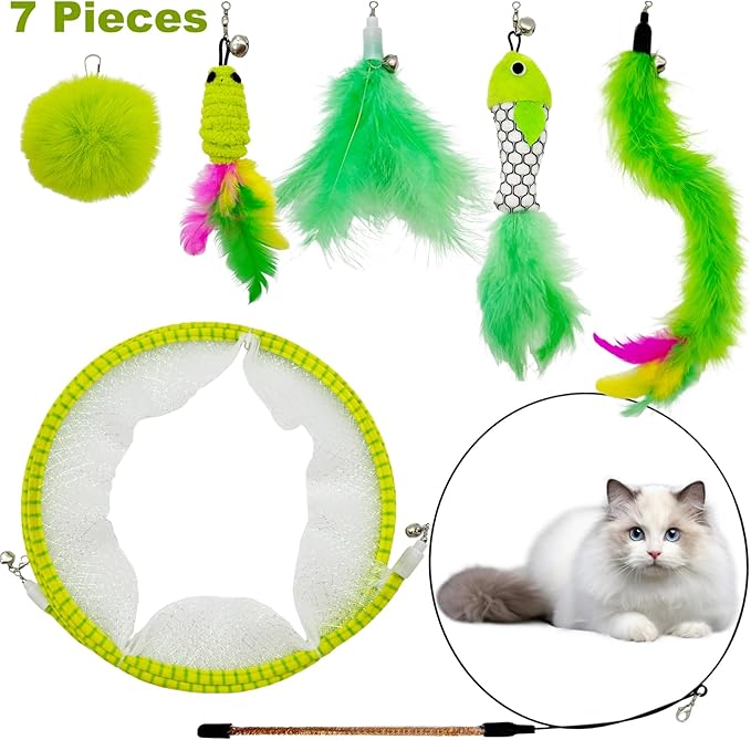 Spiral Tunnel Cat Toys, Self Play Cat Spiral Tunnel Toy, Folded Cat Tunnel Spring Toy for Indoor Cats (Green)