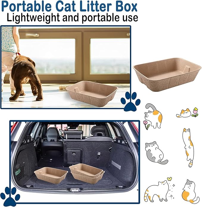 PINVNBY 6 Pcs Disposable Litter Boxes for Cats Paper Cat Litter Trays Cardboard Liner Tray for Kitty, Rabbit and Other Small Animal Indoor Outdoor Use Alone or As Box Liners (16.14 x 12.2 x 3.7 Inch)