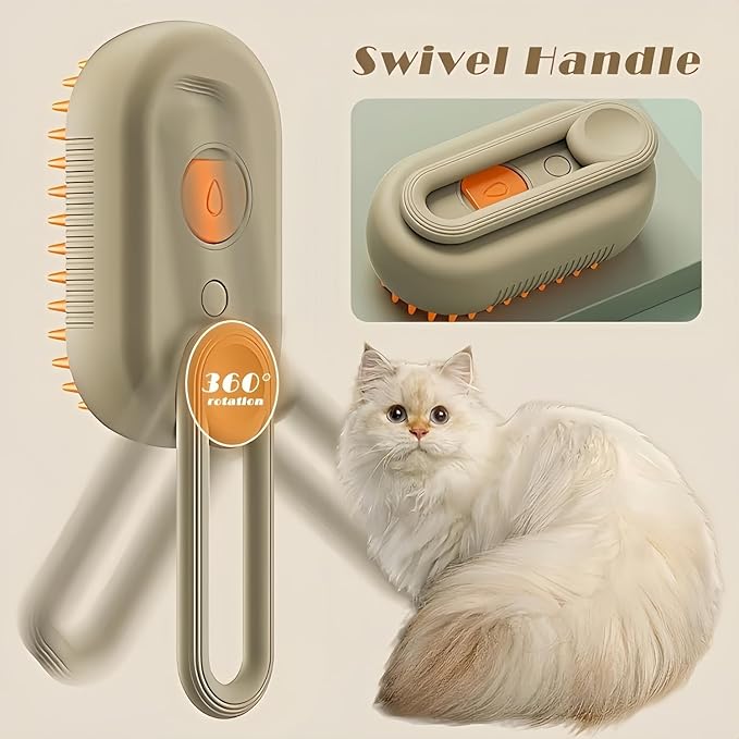 Cloud Care Cat Brush,Cat Hair Steam Brush for Shedding, 2024 Best Cat Steam Brush, Pet Steam Brush, 3-in-1 Self-Cleaning Cat Brush with 360° Rotating Arm, Detachable Silicone Bristle Head (Brown)