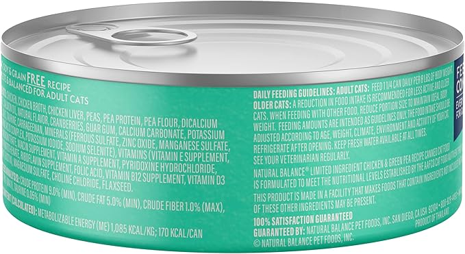 Natural Balance Limited Ingredient Adult Grain-Free Wet Canned Cat Food, Chicken & Green Pea Recipe, 5.5 Ounce (Pack of 24)