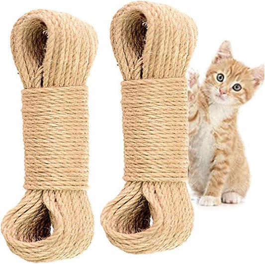 2 Pack Cat Natural Sisal Rope for Scratching Post Tree Replacement, Hemp Rope for Repairing, Replacement Cat Tree and Tower DIY Scratcher (6 mm 66 Ft)