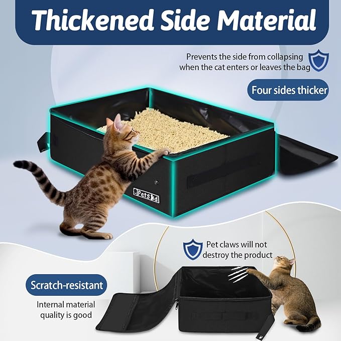 Petskd Portable Cat Travel Litter Box with Lid and 10 pcs Disposable Liner Bags, Leak-Proof and Collapsible, Cat Travel Essentials for Car Travel, Hotel, Airplane and Other Outdoor Use(Black)