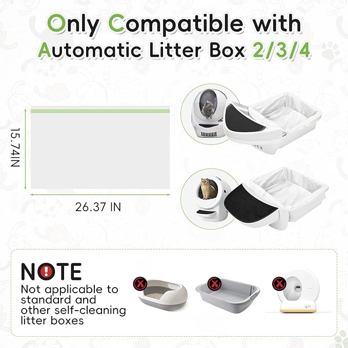 Litter Box Robot 3 and 4 Waste Bags, Compatible Automatic Self Cleaning Cat Litter Box Drawer Liners Bags, 60 Counts, Extra Thick and Heavy Duty…