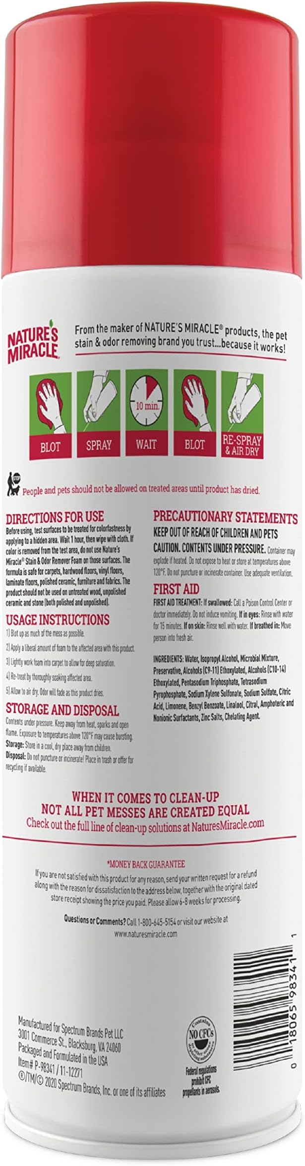 Nature's Miracle Stain & Odor Remover Foaming Aerosol For Cats, 17.5 Oz (Pack of 2)