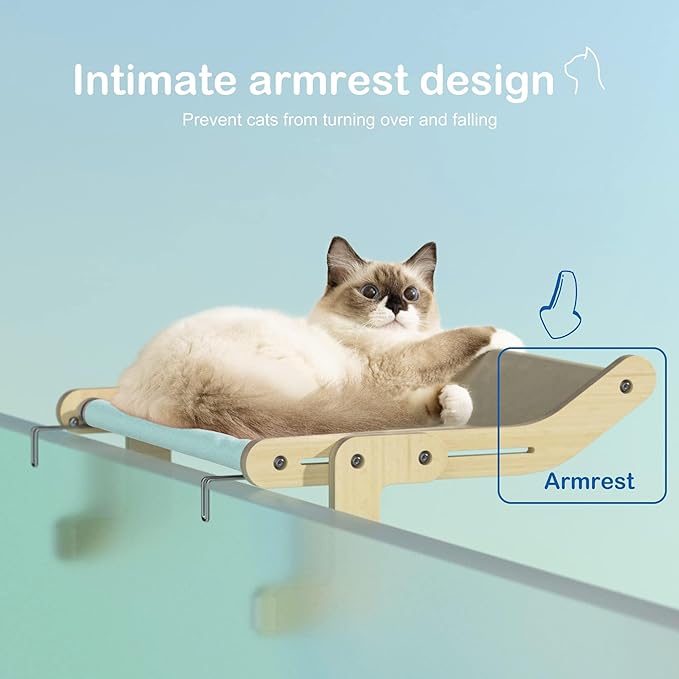 Cat Window Perch Cat Window Hammock Seat for Indoor Cats Sturdy Adjustable Steady Cat Bed Providing All-Around Sunbath Space Saving Washable Holds Up to 40 lbs (Blue with pad)