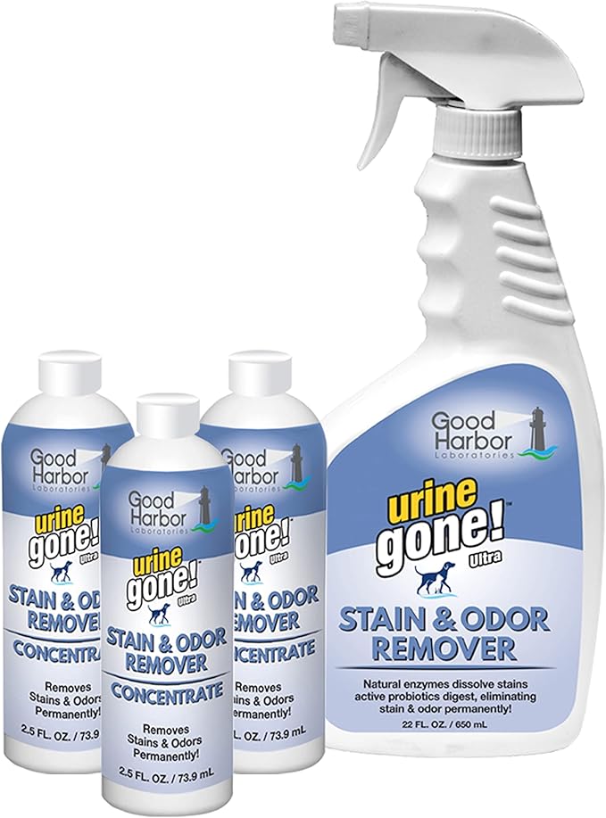 Urine Pet Stain & Odor Remover Concentrate:Fast-Acting,Natural Probiotic Enzymes, eliminate Stain matter & Odor on Carpet, Furniture & Helps Stop Pet Marking.Spray bottle + 1 fill (24.5 oz.)