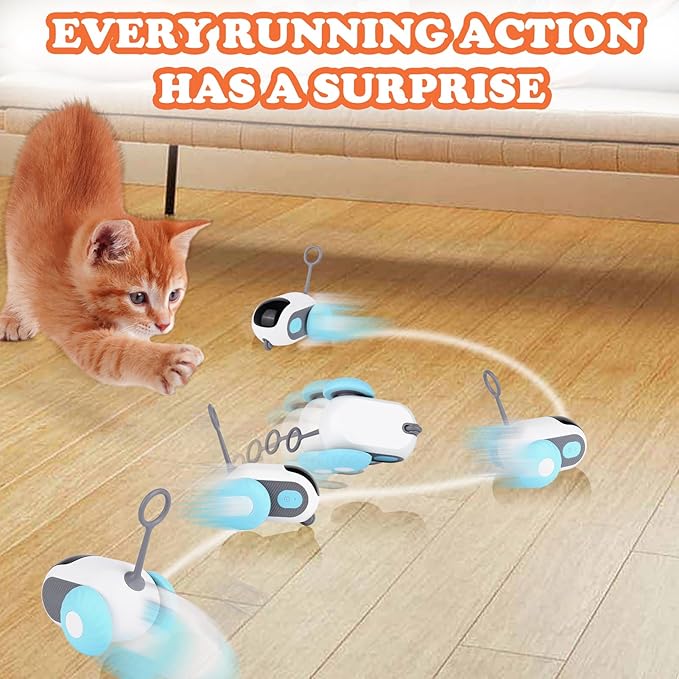 Mity rain Cat Interactive Toy for Indoor Cats - Remote Control Cat Automatic Moving Toy with 2-Speed Adjustment, Smart Cat Car Toy, Cat Puzzle Toy Self Play, Boredom Busters for Cats Fun 2.0 Toy(blue)