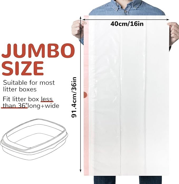 Cat Litter Liners Jumbo 90 Pack, Drawstring Close Pet Cat Pan Liners Large, Extra Thick Kitty Litter Box Bag Heavy Duty 36" x 16"