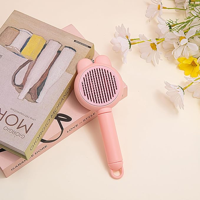YINGFAN Cat Brushes for Indoor Cats, Self Cleaning Cat Brush for Shedding, Cat Hair Brush with Release Button, 7.9 Inch (Pink)