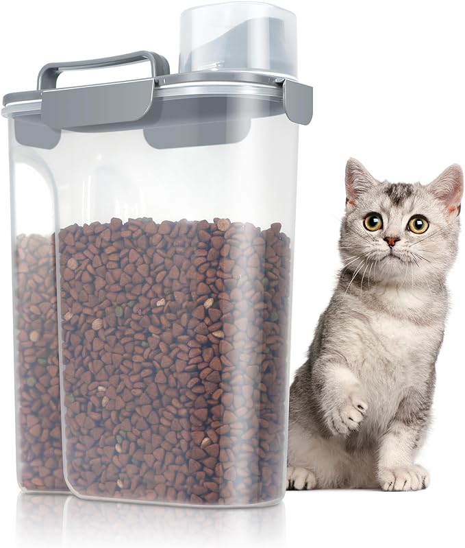 TBMax Large Cat Food Storage Container, Portable Dog Food Container with Upgraded Large Spout and Cup, Travel Pet Food Storage Dispenser for Small Animal Kibble Storage, Bird Seed Container - Grey