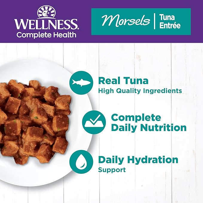 Wellness Complete Health Natural Grain Free Wet Canned Cat Food, Cubed Tuna Entree, 3-Ounce Can (Pack of 24)