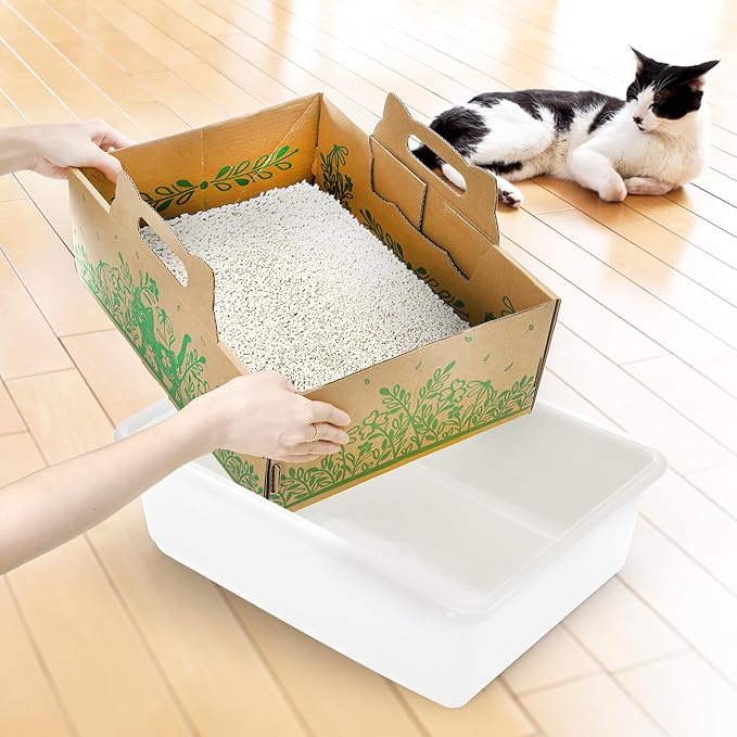 WUWEOT 8 Pack Disposable Cat Litter Boxes, Leakproof Double Layer Cardboard Cat Litter Pan, Foldable Portable Small Pet Liner Tray with Scoop for Travel, 15.8 x 11.7 x 5.8 Inch
