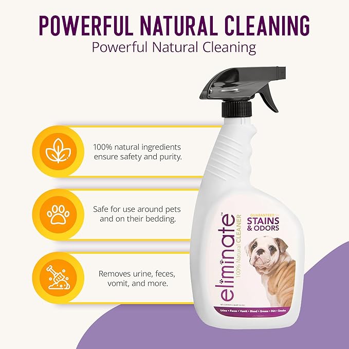 Health Extension Eliminate Enzymatic Stain & Odor Remover, 32 Oz - Natural Ingredients, Safe for Pets & People, Effective on Carpets, Hard Floors, and Pet Bedding