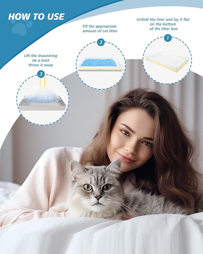 KONE 45 Count Litter Box Liners, Pet* Scoopfree Self-Cleaning Box Liners, Automatic Kitty Litter Bags, Thickened & Leak-Proof Drawstring Cat Litter Waste Bags, Disposable Refill Tray Rectangle Bags