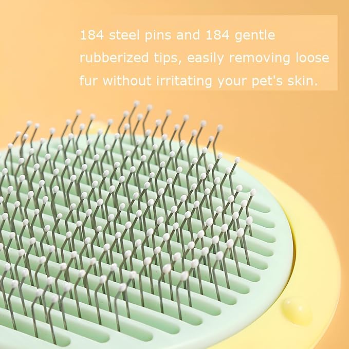 Cat Brush With Release Button Self Cleaning Cat Hair Brush Flea Comb Cat Brush For Shedding Indoor Cat Long Haired Short Haired Dog Grooming Supply Cat Essential Hangable UFO Shape (yellow)