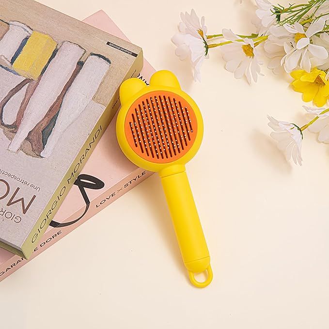 YINGFAN Cat Brushes for Indoor Cats, Self Cleaning Cat Brush for Shedding, Cat Hair Brush with Release Button, 7.9 Inch (Yellow)