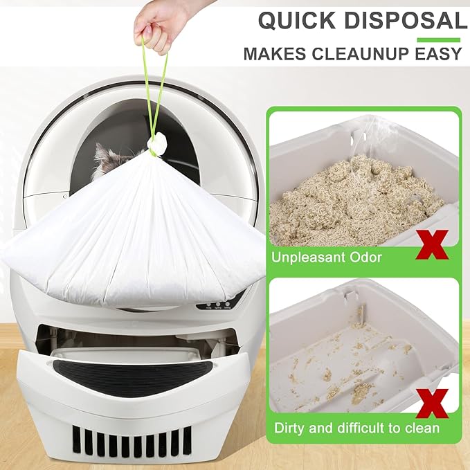 Heavy Duty Utra-thick 2Mil Drawstring Litter Box Robot 3 4 Waste Bags 60Pack Compatible with Self-cleaning Cat Litter Boxes. Designed for Automatic Litter Box Liners,9-11 Gallons