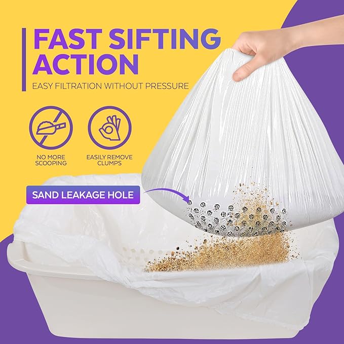 Sifting Litter Box Liners- 30-Count Elastic Cat Pan Liners for Large, Extra Large, Giant, and Extra Giant Litter Box - 36" x 18" Universal Fit Quick Sifting Cat Litter Bags