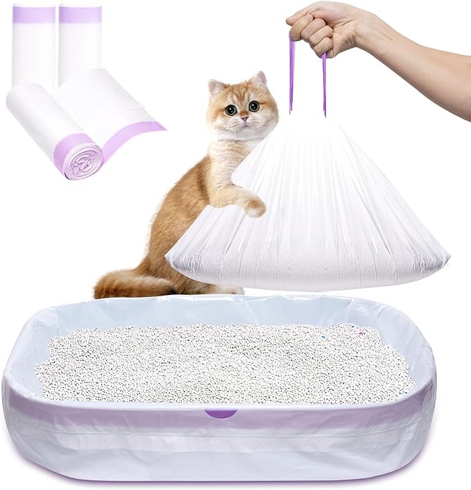 Cat Litter Liners Large, 30 Pack Jumbo Drawstring Cat Litter Bags, Extra Thick Litter Pan Liners Heavy Duty 36"x16"
