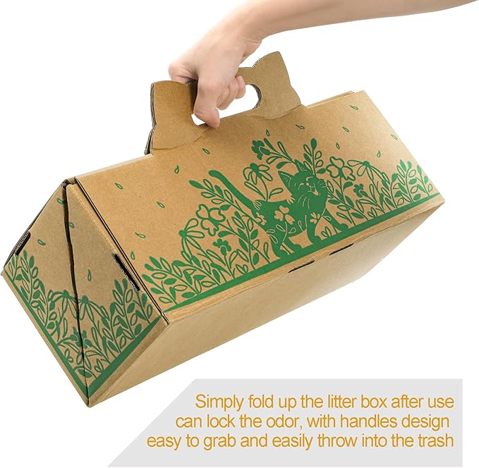 WUWEOT 8 Pack Disposable Cat Litter Boxes, Leakproof Double Layer Cardboard Cat Litter Pan, Foldable Portable Small Pet Liner Tray with Scoop for Travel, 15.8 x 11.7 x 5.8 Inch