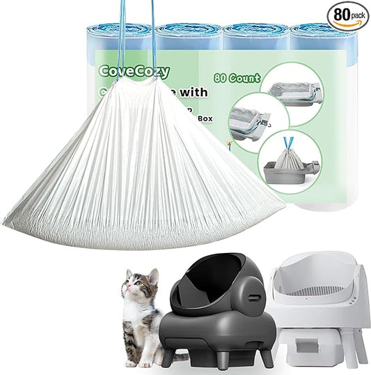 80 Count Litter Bags Compatible with Neakas M1 and Open-Top Self-Cleaning Cat Litter Box, 4 Rolls Cat Litter Waste Receptacles Bags (M1, 80 Count)