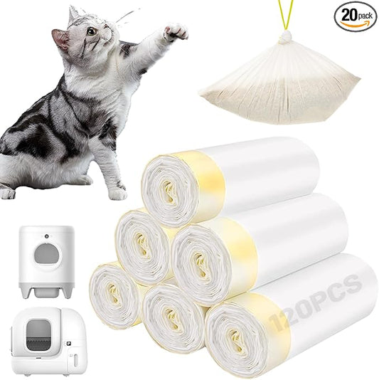 Cat Litter Box Liners 120 Count, 23”x14” Kitty Litter Box Bags with Drawstring, Leak-Proof Cat Pan Liners with 10KG/22LBS Load Capacity for Pet Cat Litter Tray