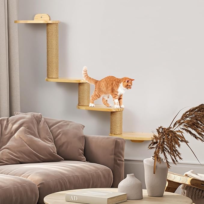 Cat Wall Shelves,Transformable Cat Scratching Post Wall Mounted, DIY Wall Mounted Cat Furniture for Climbing, Play, Nap (4-Layer)