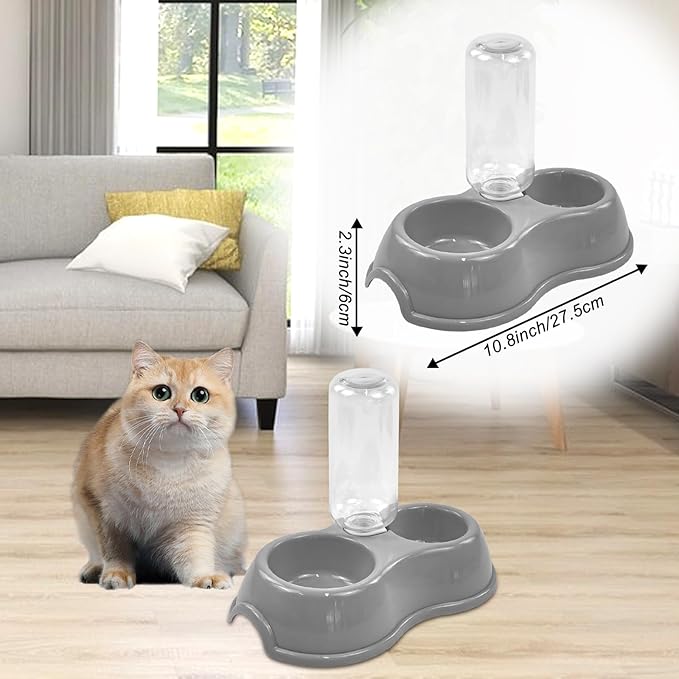 Kitten Starter Kit, 15 Piece Cat Essentials Set Includes Cat Litter Box,Cat Toys, Cat Collars,Cat Scratch Pad, cat Nail File,Automatic Cat Feed Bowls, Pet Grooming Gloves for Cats Daily Life(Gray)