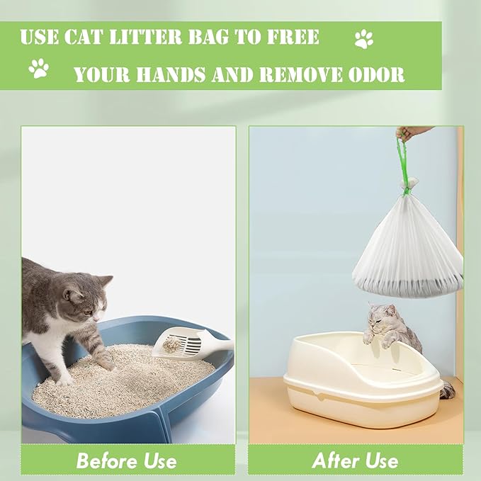 21 Count Cat Litter Box Liners,37x18 inch Heavy Duty Self-Cleaning Cat Litter Bags with Drawstring,Disposable Tear-resistant Poop Bag for Pets