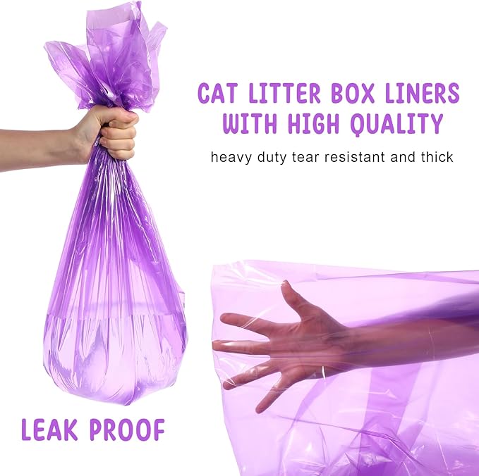 Tinlade 50 Count Multicolor Jumbo Cat Litter Box Liners Large Drawstring Cat Litter Liners Bags Unscented Tear Resistant for Trash Waste to Keep Your Home Clean