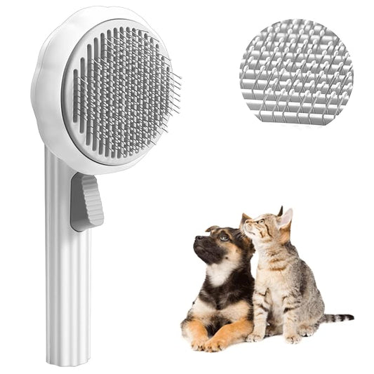 Pet Grooming Brush,Cat Brush for Shedding,Self Cleaning Slicker Brush for Short and Long Haired Dogs Cats Rabbits,Dog Brush Gently Removes Loose Undercoat, Mats and Tangled Hair-Pumpkin White
