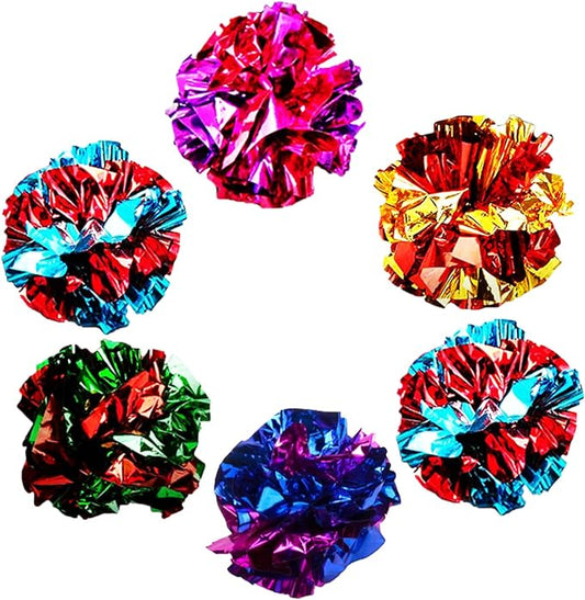 SunGrow 6 Pack Crinkle Balls for Cats, Shiny and Stress Buster Crinkler, Suitable for Multiple Cats' Play, Ideal for Kittens and Grown-up Cats
