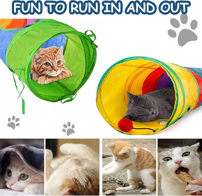 Pet Cat Tunnel Tube Cat Toys 4 Way Collapsible, Cat Tunnels for Indoor Cats,Kitty Tunnel Bored Cat Pet Toys Peek Hole Toy Ball Cat, Puppy, Kitty, Kitten, Rabbit