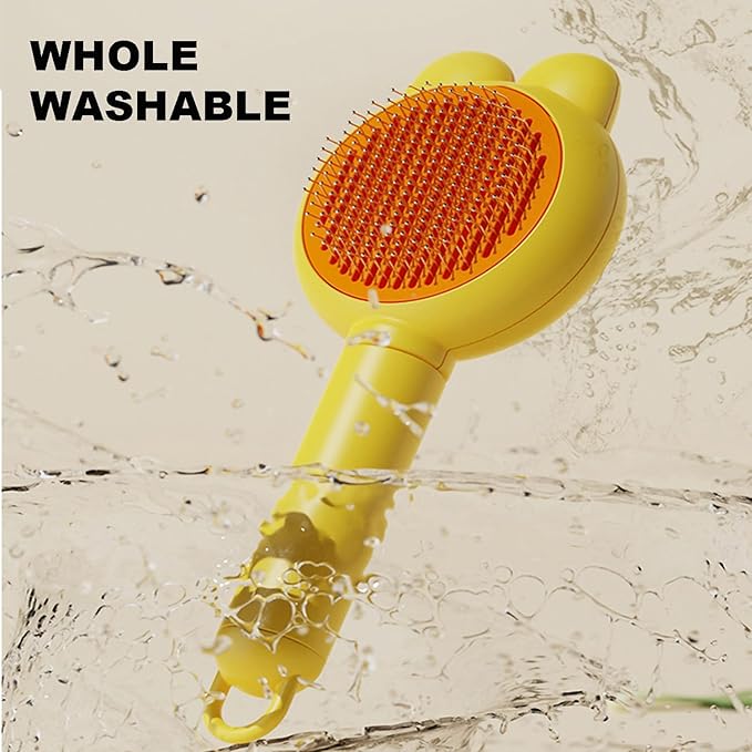 YINGFAN Cat Brushes for Indoor Cats, Self Cleaning Cat Brush for Shedding, Cat Hair Brush with Release Button, 7.9 Inch (Yellow)
